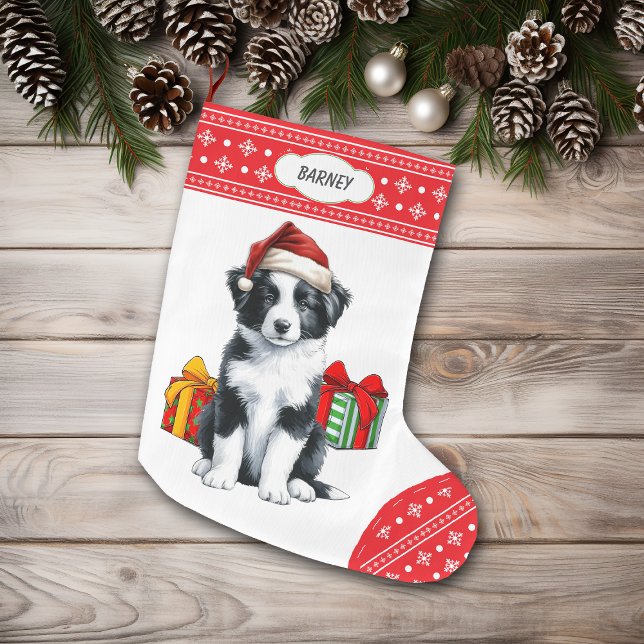 Niedliche Grenz-Collie Welpe-Weihnachtsmannmütze S Großer Weihnachtsstrumpf (Von Creator hochgeladen)
