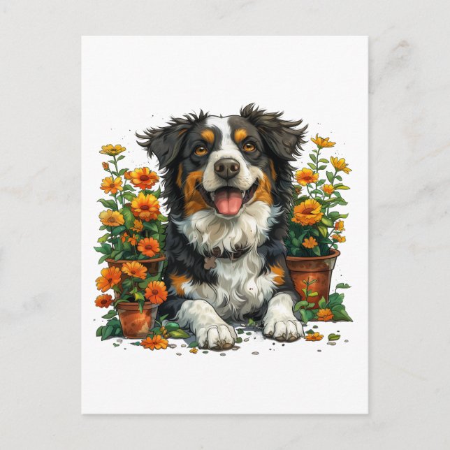 Niedliche Grenzbelastung in Blume Postkarte (Vorderseite)