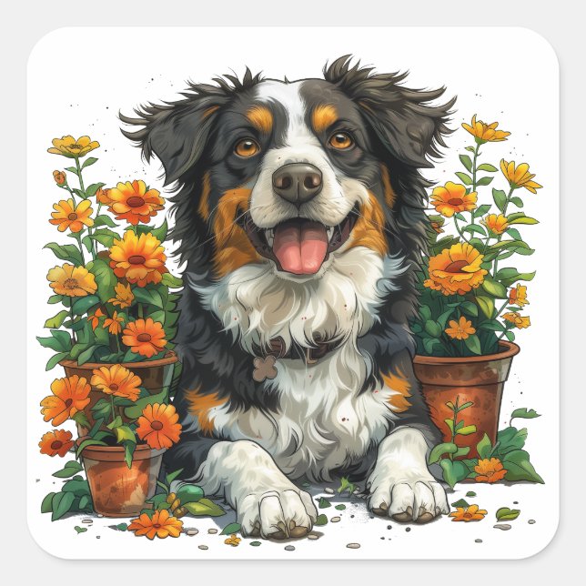 Niedliche Grenzbelastung in Blume Quadratischer Aufkleber (Vorderseite)