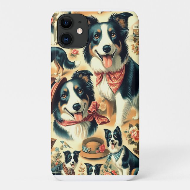 Niedliche Grenze Collie Seamless Case-Mate iPhone Hülle (Rückseite)