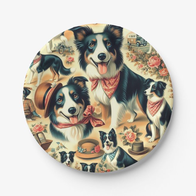 Niedliche Grenze Collie Seamless Pappteller (Vorderseite)