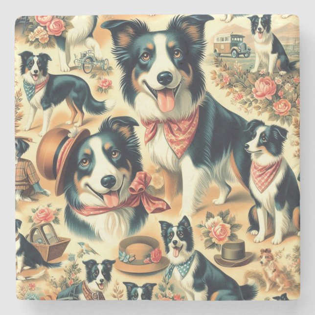Niedliche Grenze Collie Seamless Steinuntersetzer (Vorderseite)