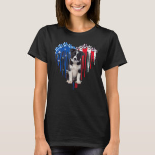 Niedliche Grenzkollie Hund USA Herz Amerika 4. Ju T-Shirt