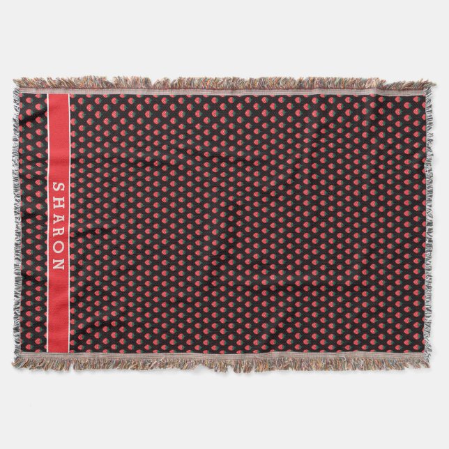 Niedliche griechisch-rosa Erdbeermuster Monogramm Decke (Vorderseite)