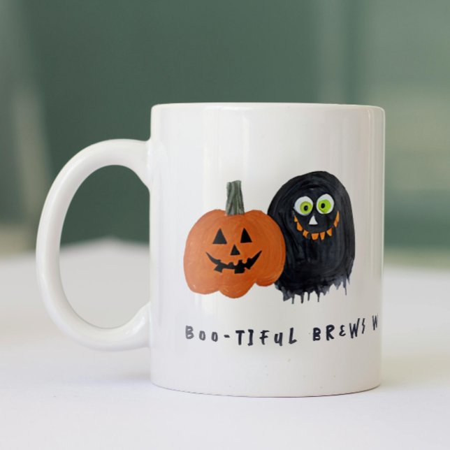 Niedliche grimmige Halloween Monster Crew Schwarze Zweifarbige Tasse (Von Creator hochgeladen)