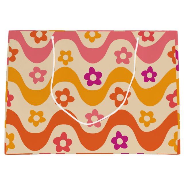 Niedliche Groovy-Blume auf Retrowellen Große Geschenktüte (Vorderseite)