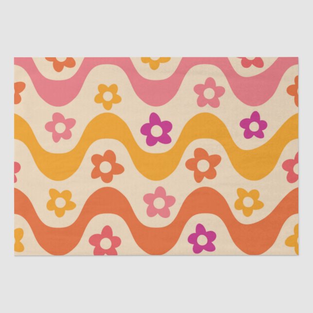 Niedliche Groovy-Blume auf Retrowellen Seidenpapier (Vorderseite)