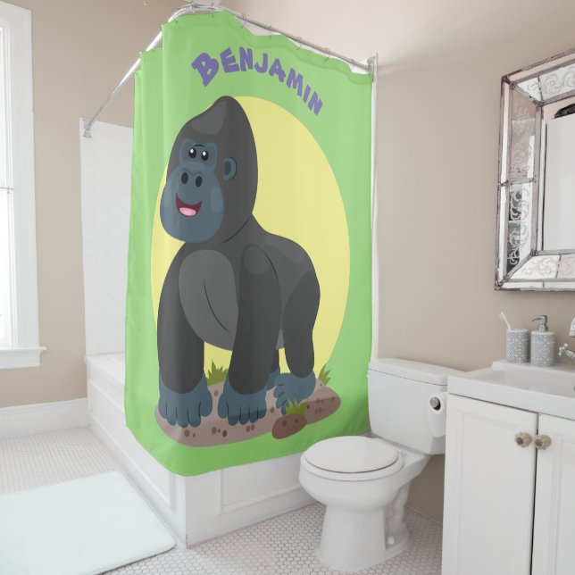 Niedliche, große Gorilla-Cartoon-Abbildung Duschvorhang (Beispiel)