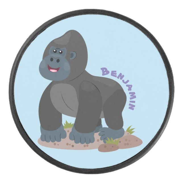 Niedliche, große Gorilla-Cartoon-Abbildung Eishockey Puck (Vorderseite)