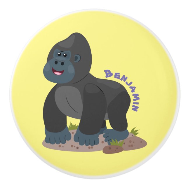 Niedliche, große Gorilla-Cartoon-Abbildung Keramikknauf (Vorderseite)