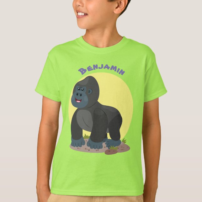 Niedliche, große Gorilla-Cartoon-Abbildung T-Shirt (Vorderseite)