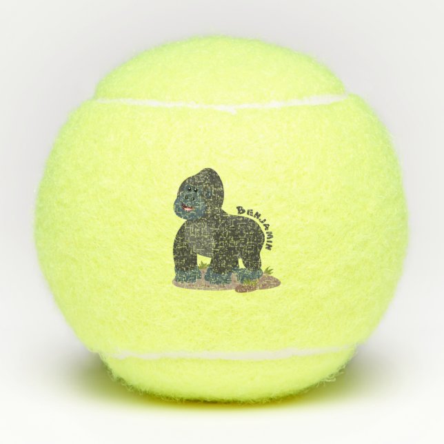 Niedliche, große Gorilla-Cartoon-Abbildung Tennisbälle (Vorderseite)