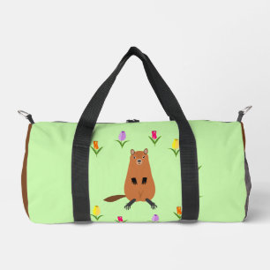 Niedliche Groundhog- und Tulip-Blume Duffle Bag