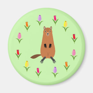 Niedliche Groundhog- und Tulip-Blume Magnet