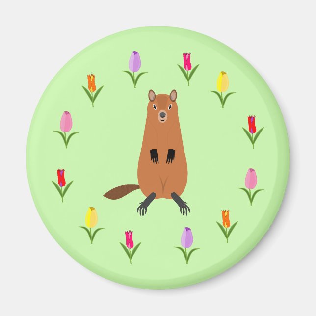 Niedliche Groundhog- und Tulip-Blume Magnet (Vorne)