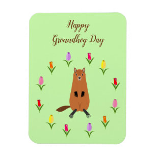 Niedliche Groundhog- und Tulip-Blume Magnet