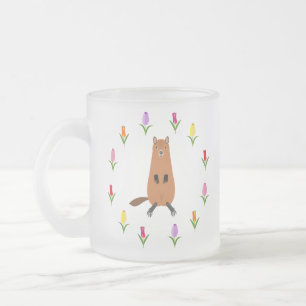 Niedliche Groundhog- und Tulip-Blume Mattglastasse