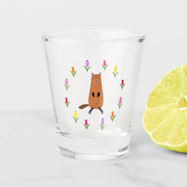 Niedliche Groundhog- und Tulip-Blume Schnapsglas (Vorderseite)