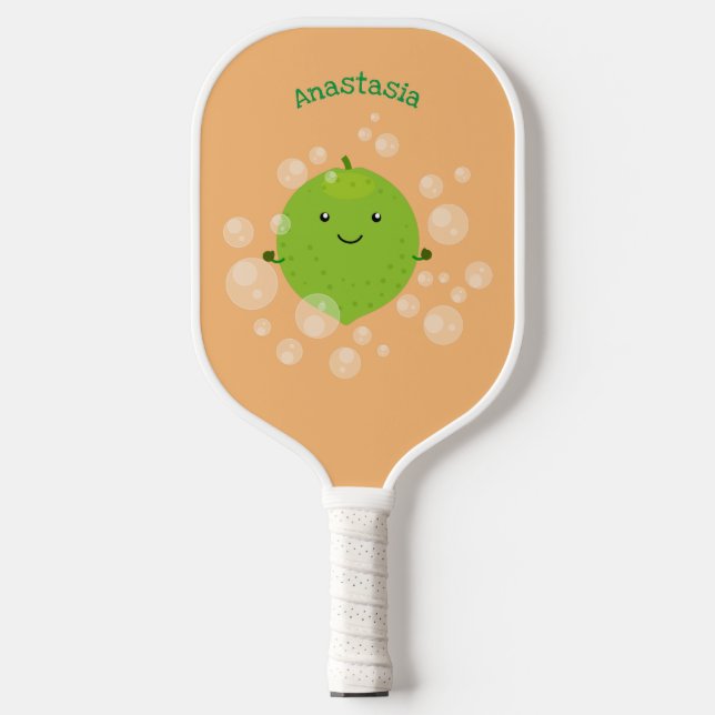 Niedliche grün Limone Blasen Cartoon Abbildung Pickleball Schläger (Vorderseite)