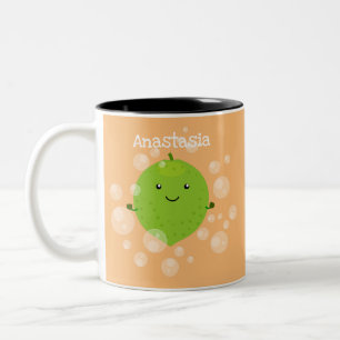 Niedliche grün Limone Blasen Cartoon Abbildung Zweifarbige Tasse
