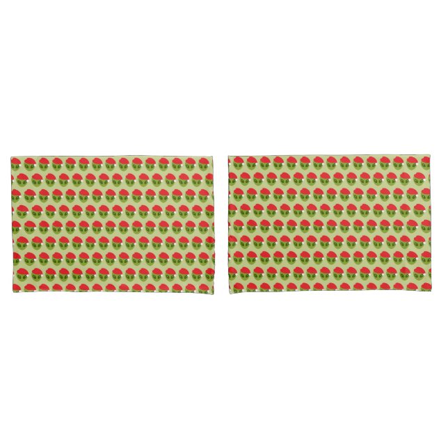 Niedliche grüne Alien in Weihnachtsmannmütze Muste Kissenbezug (Vorderseite-Set)