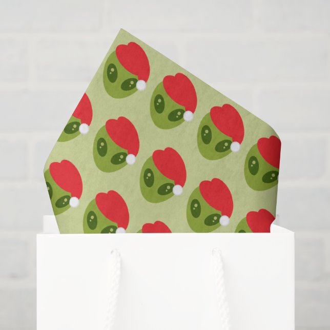 Niedliche grüne Alien in Weihnachtsmannmütze Muste Seidenpapier (Geschenk Tasche)