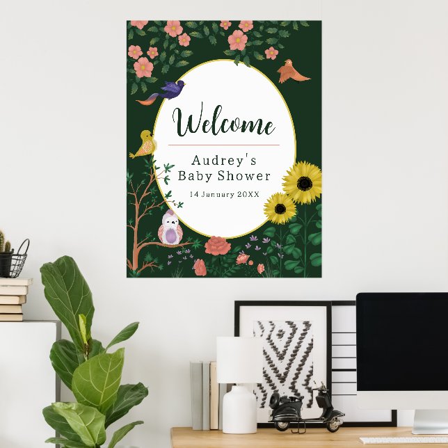 Niedliche grüne Blüte Herzlich willkommen im Baby  Poster (Heimbüro)
