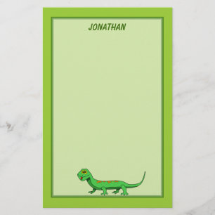 Niedliche grüne Cartoon-Eidechse scherzt Reptil Briefpapier