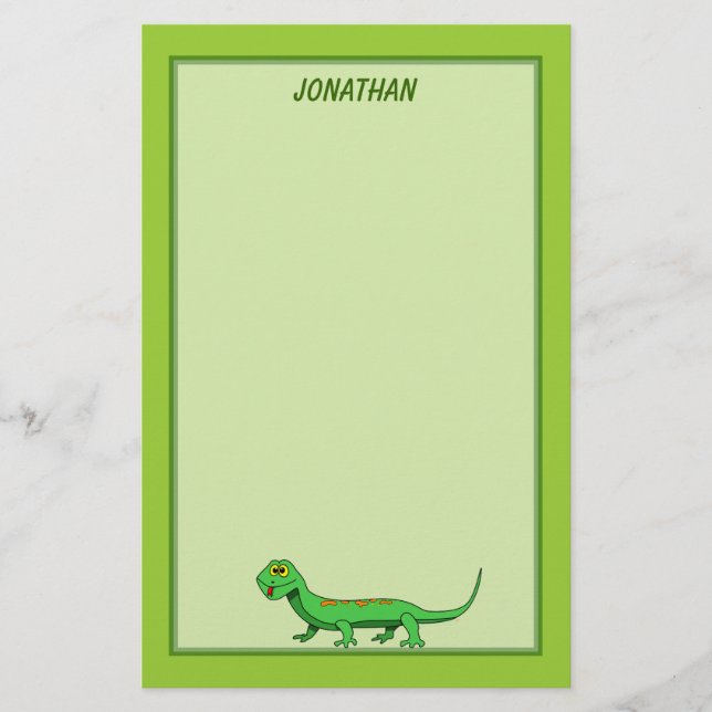 Niedliche grüne Cartoon-Eidechse scherzt Reptil Briefpapier (Vorderseite)