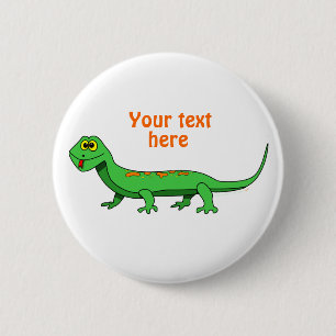 Niedliche grüne Cartoon-Eidechse scherzt Reptil Button