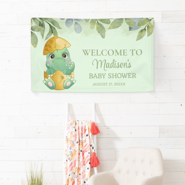 Niedliche grüne Dinosaurier Boys Kinderdusche Banner (Insitu)
