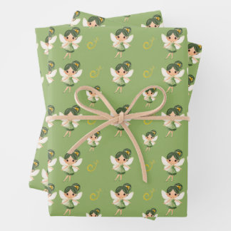 Niedliche grüne Fairy Geschenkpapier Set