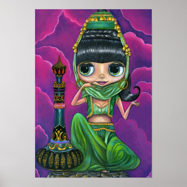 Niedliche grüne Genie Girl Big Eyes Puppen Magic F Poster (Vorne)