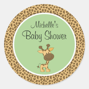 Niedliche grüne Giraffe Gender Neutral Baby Dusche Runder Aufkleber