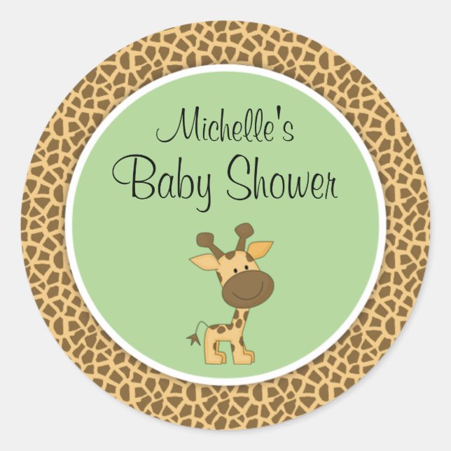 Niedliche grüne Giraffe Gender Neutral Baby Dusche Runder Aufkleber (Vorderseite)