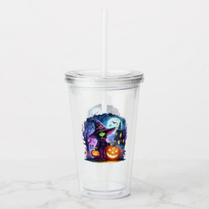 Niedliche grüne Hexe Halloween Acrylic Tumbler Acryltrinkbecher