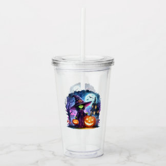 Niedliche grüne Hexe Halloween Acrylic Tumbler Acryltrinkbecher