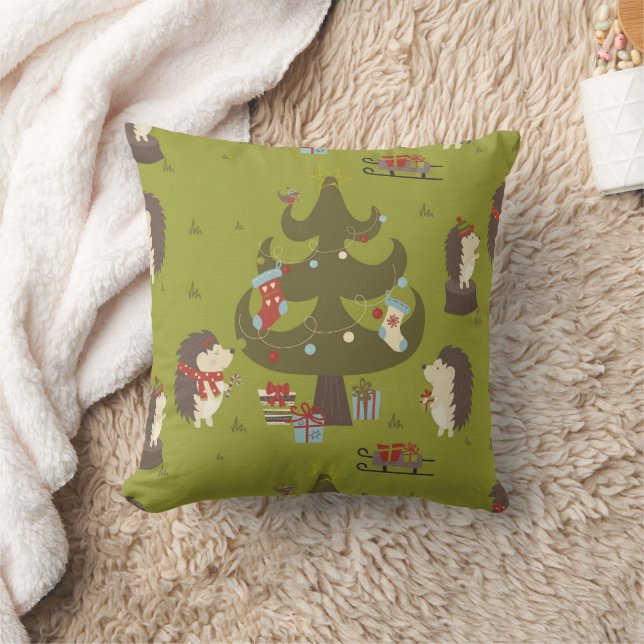 Niedliche grüne Igel mit Weihnachtsbaum Kissen (Decke)