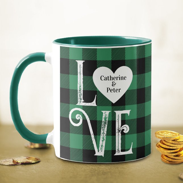 Niedliche grüne Karierte Liebe Luck Herzklopfen Ta Tasse (Von Creator hochgeladen)