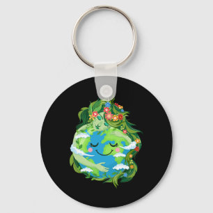Niedliche Grüne Mutter Gaia Rettete Unser Planet E Schlüsselanhänger