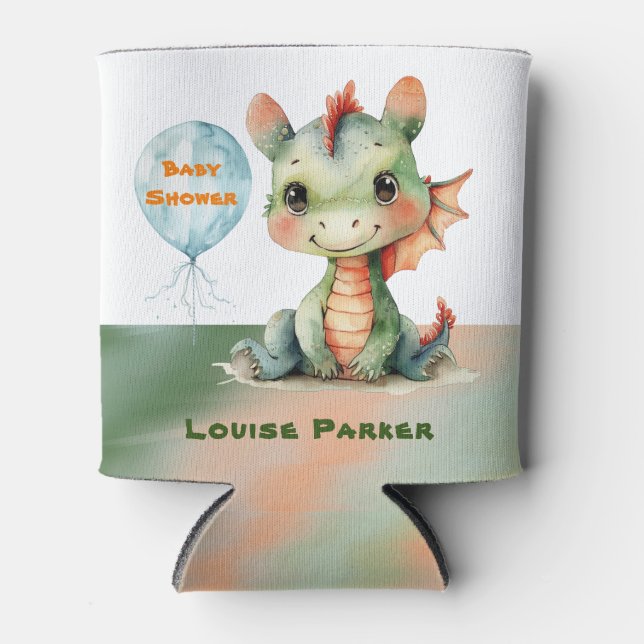 Niedliche grüne Orange Dragon Boy Babydusche Dosenkühler (Vorderseite)