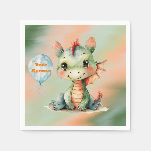 Niedliche grüne Orange Dragon Boy Babydusche Serviette (Vorderseite)