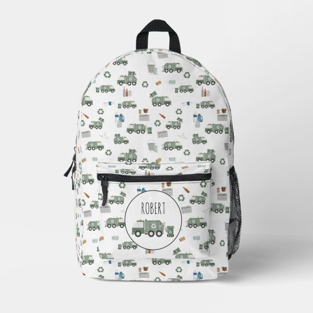 Niedliche grüne Recycelnd Lkw Kids Name Bedruckter Rucksack (Vorderseite)