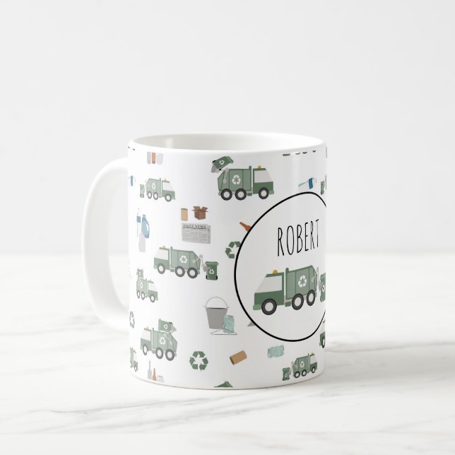 Niedliche grüne Recycelnd Lkw Kids Name Kaffeetasse (Vorderseite Links)