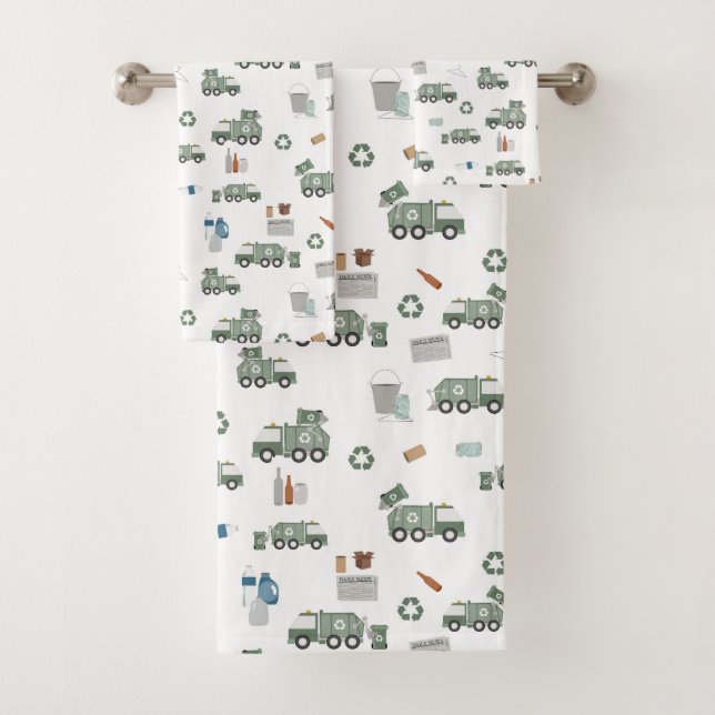 Niedliche, grüne Recycelnd Lkw-Kinder Badhandtuch Set (Insitu)