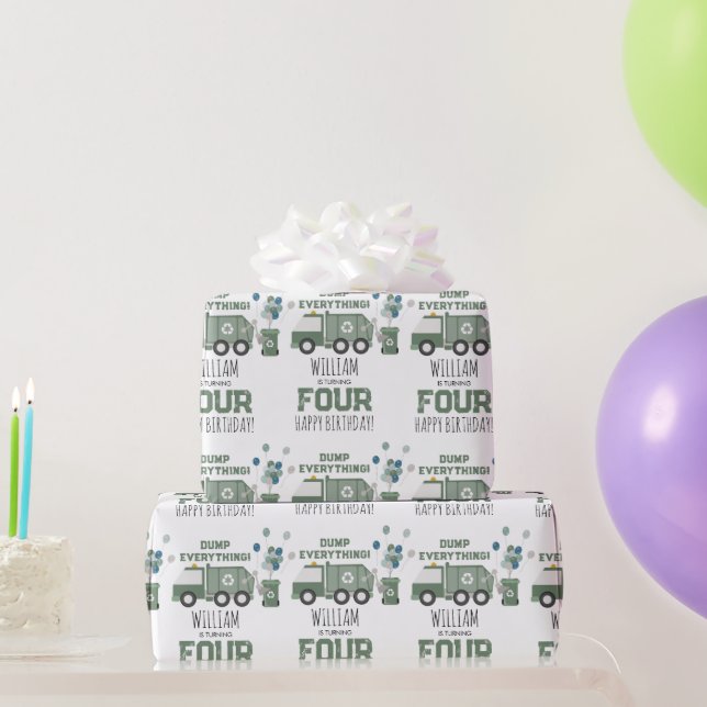 Niedliche grüne Recycelnd Lkw Kinder Name Alter Ge Geschenkpapier (Partygeschenke)