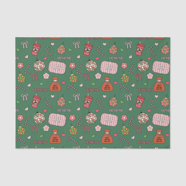 Niedliche grüne Retro Weihnachten Seidenpapier (Vorderseite)