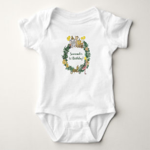 Niedliche Grüne Safari Tiere Wreath erste Geburts Baby Strampler