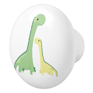 Niedliche grüne und gelbe Brontosaurus-Dinosaurie Keramikknauf