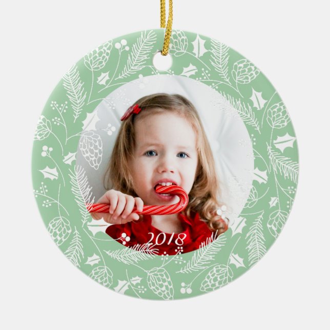Niedliche grüne und weiße Kiefer und Heilige Krust Keramik Ornament (Vorne)